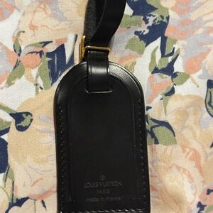 Louis Vuitton Black Leather Luggage Tag with Gold Hardware